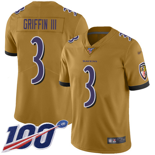 Baltimore Ravens Limited Gold Men Robert Griffin III Jersey NFL Football 3 100th Season Inverted Legend